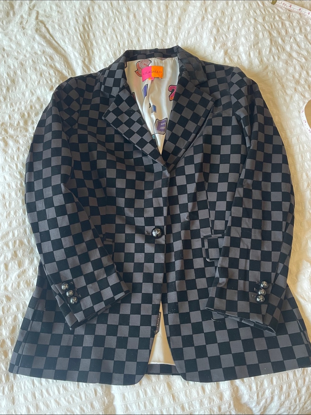 Vilagallo Black Velvet Checkerboard Blazer
